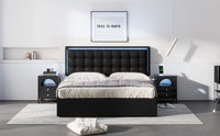 Queen Size Tufted Upholstered Platform Bed with Hydraulic Storage System,PU Storage Bed with LED Lights - 7DAY'S