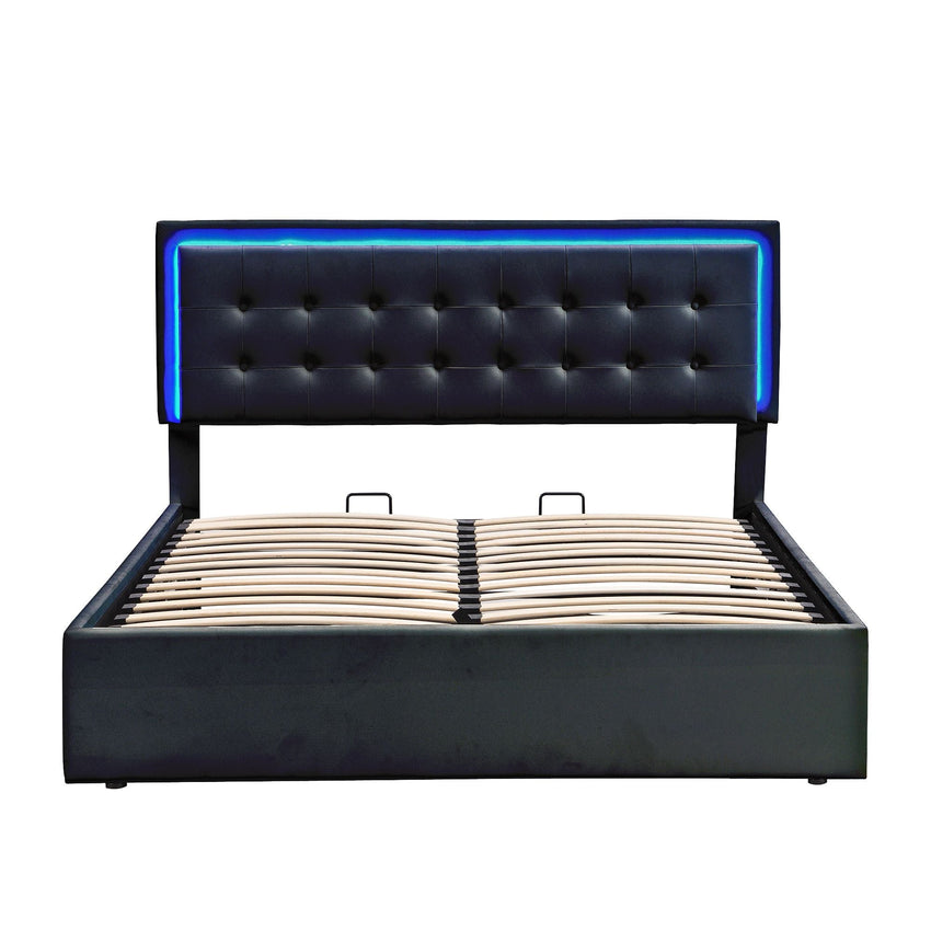 Queen Size Tufted Upholstered Platform Bed with Hydraulic Storage System,PU Storage Bed with LED Lights - 7DAY'S