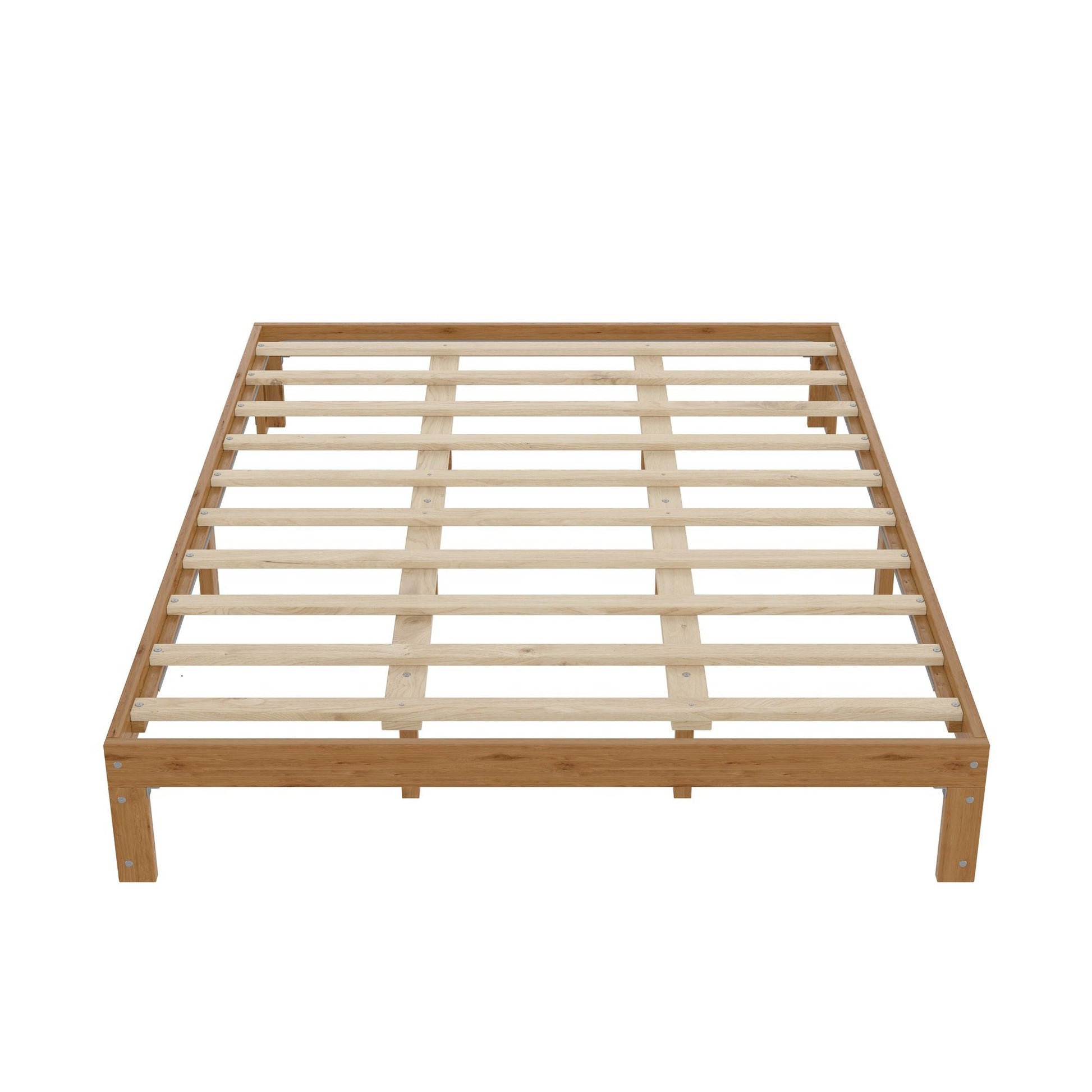 Queen Size Wood Platform Bed Frame - 12 Inch Solid Wood Queen Bed Frame with Slat Support, No Box Spring Needed, Easy Assembly - Rustic Pine - 7DAY'S