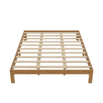 Queen Size Wood Platform Bed Frame - 12 Inch Solid Wood Queen Bed Frame with Slat Support, No Box Spring Needed, Easy Assembly - Rustic Pine - 7DAY'S