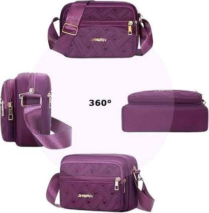 Quilted Crossbody Bags for Women - Oxford Cloth Multi - Layer Shoulder Handbag with Wide Strap - Casual Embroidery Business Bag - 7DAY'S