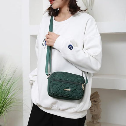 Quilted Crossbody Bags for Women - Oxford Cloth Multi - Layer Shoulder Handbag with Wide Strap - Casual Embroidery Business Bag - 7DAY'S