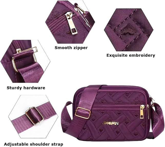 Quilted Crossbody Bags for Women - Oxford Cloth Multi - Layer Shoulder Handbag with Wide Strap - Casual Embroidery Business Bag - 7DAY'S