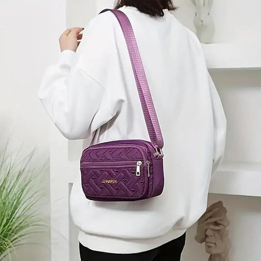Quilted Crossbody Bags for Women - Oxford Cloth Multi - Layer Shoulder Handbag with Wide Strap - Casual Embroidery Business Bag - 7DAY'S