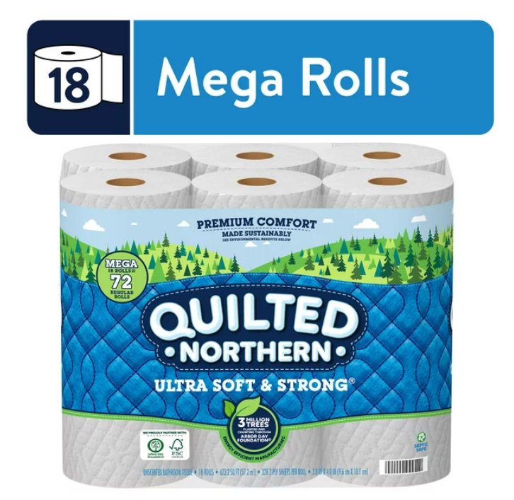 Quilted Northern Ultra Soft & Strong Toilet Paper, 18 Mega Rolls - 7DAY'S