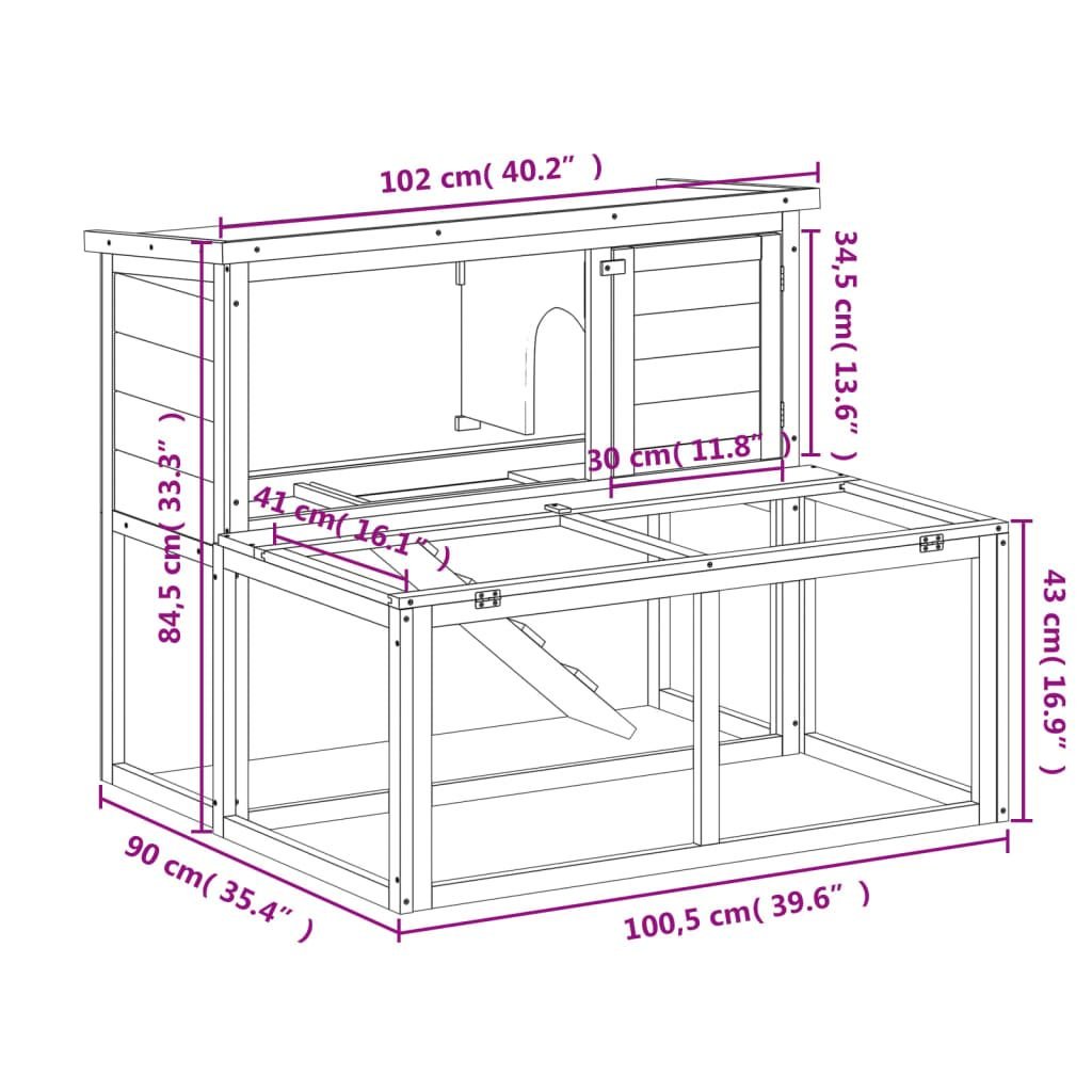 Rabbit Hutch Brown 40.2"x35.4"x33.3" Solid Wood Pine - 7DAY'S