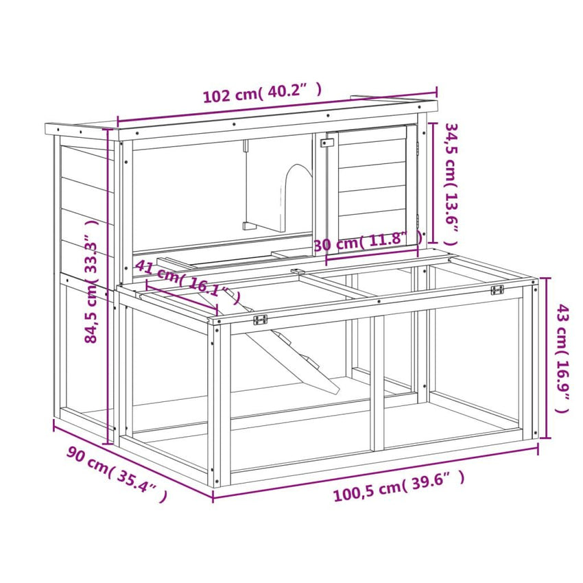 Rabbit Hutch Brown 40.2"x35.4"x33.3" Solid Wood Pine - 7DAY'S