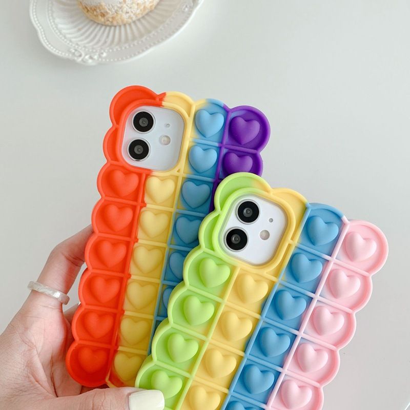 Rainbow Love Bubble is applicable to iPhone12 12 decompression mobile phone case. The pioneer XR pinch decompression protective sleeve is soft - 7DAY'S