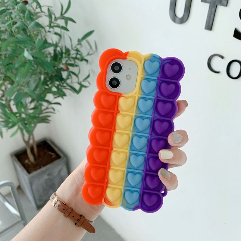 Rainbow Love Bubble is applicable to iPhone12 12 decompression mobile phone case. The pioneer XR pinch decompression protective sleeve is soft - 7DAY'S