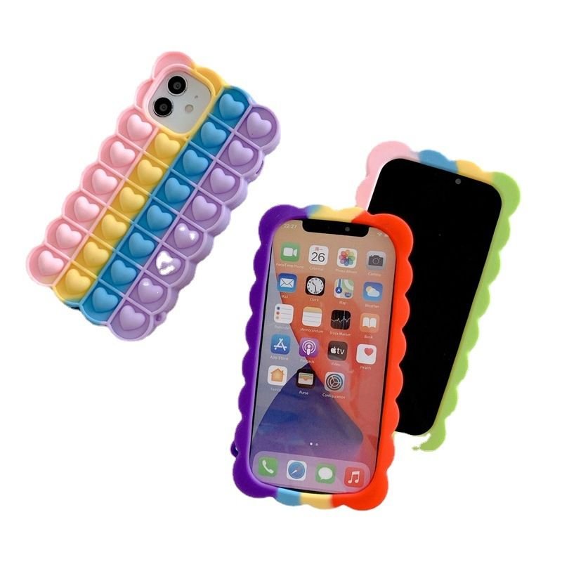Rainbow Love Bubble is applicable to iPhone12 12 decompression mobile phone case. The pioneer XR pinch decompression protective sleeve is soft - 7DAY'S