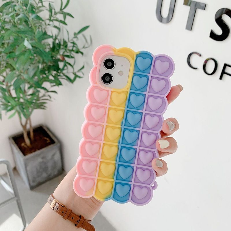Rainbow Love Bubble is applicable to iPhone12 12 decompression mobile phone case. The pioneer XR pinch decompression protective sleeve is soft - 7DAY'S