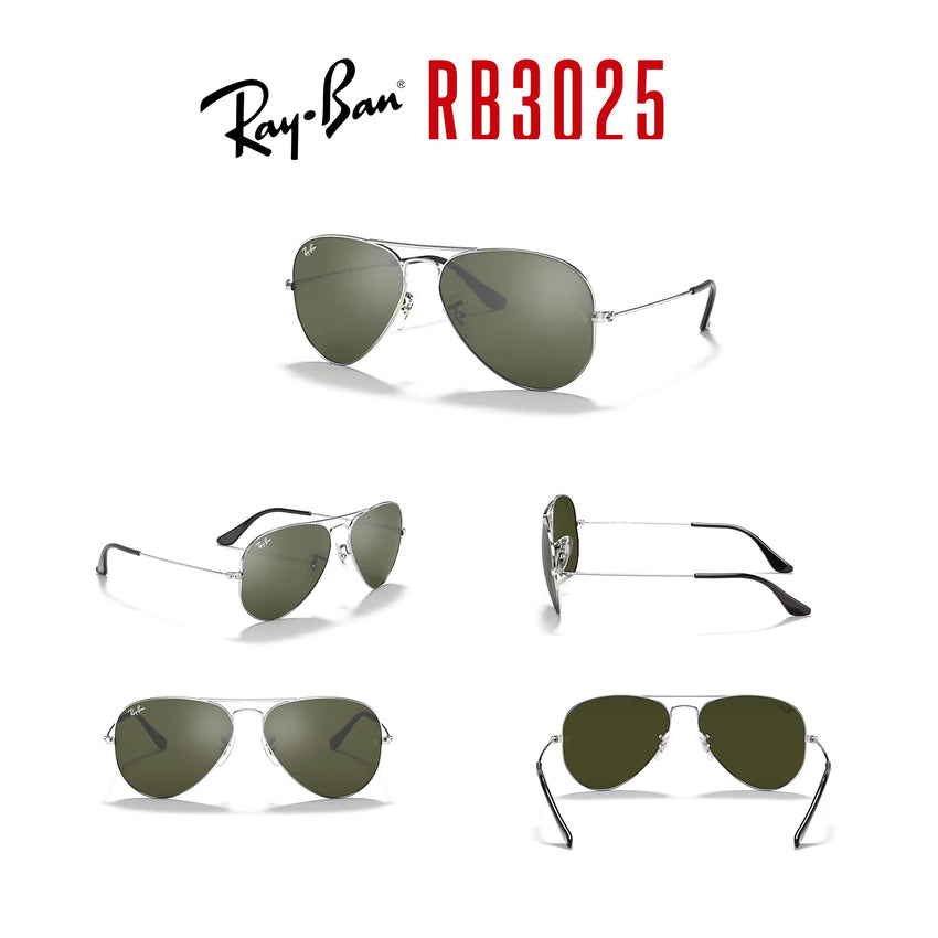 Ray - Ban RB3025 Metal Aviator Sunglasses For Men For Women + BUNDLE with Designer iWear Eyewear Care Kit - 7DAY'S