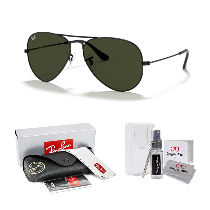 Ray - Ban RB3025 Metal Aviator Sunglasses For Men For Women + BUNDLE with Designer iWear Eyewear Care Kit - 7DAY'S