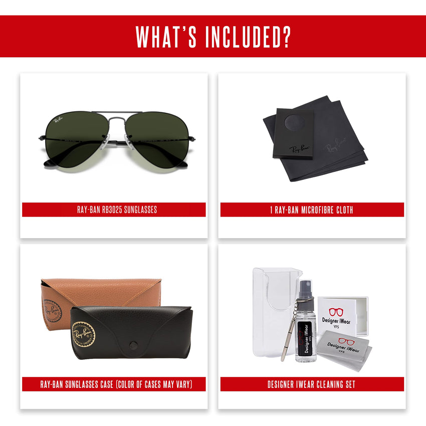 Ray - Ban RB3025 Metal Aviator Sunglasses For Men For Women + BUNDLE with Designer iWear Eyewear Care Kit - 7DAY'S