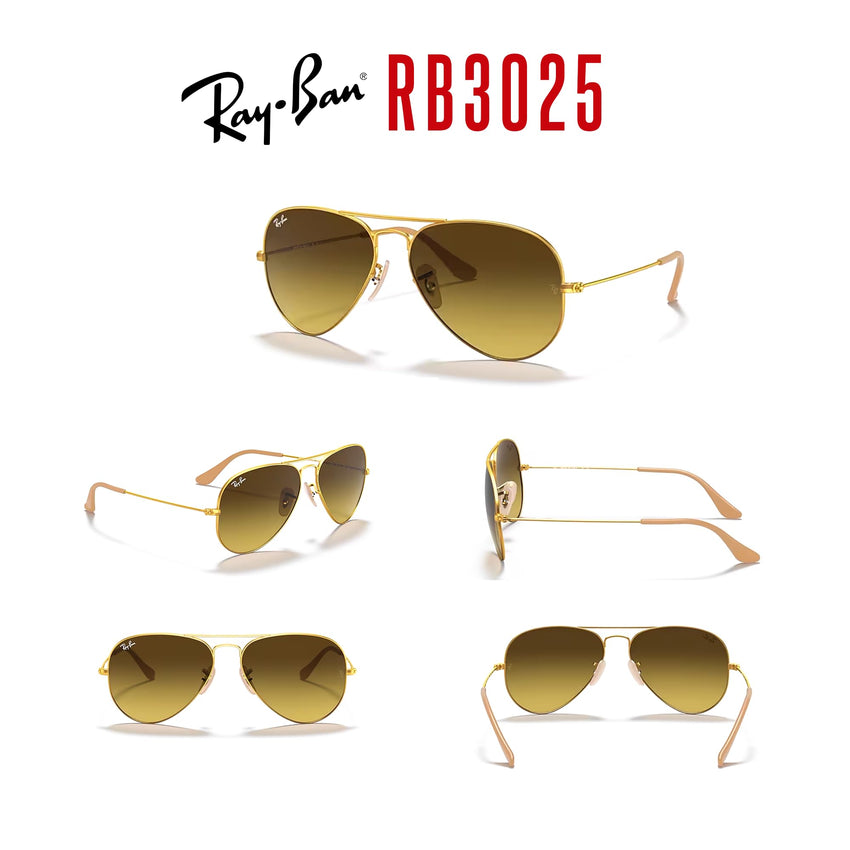 Ray - Ban RB3025 Metal Aviator Sunglasses For Men For Women + BUNDLE with Designer iWear Eyewear Care Kit - 7DAY'S