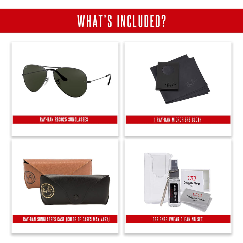 Ray - Ban RB3025 Metal Aviator Sunglasses For Men For Women + BUNDLE with Designer iWear Eyewear Care Kit - 7DAY'S