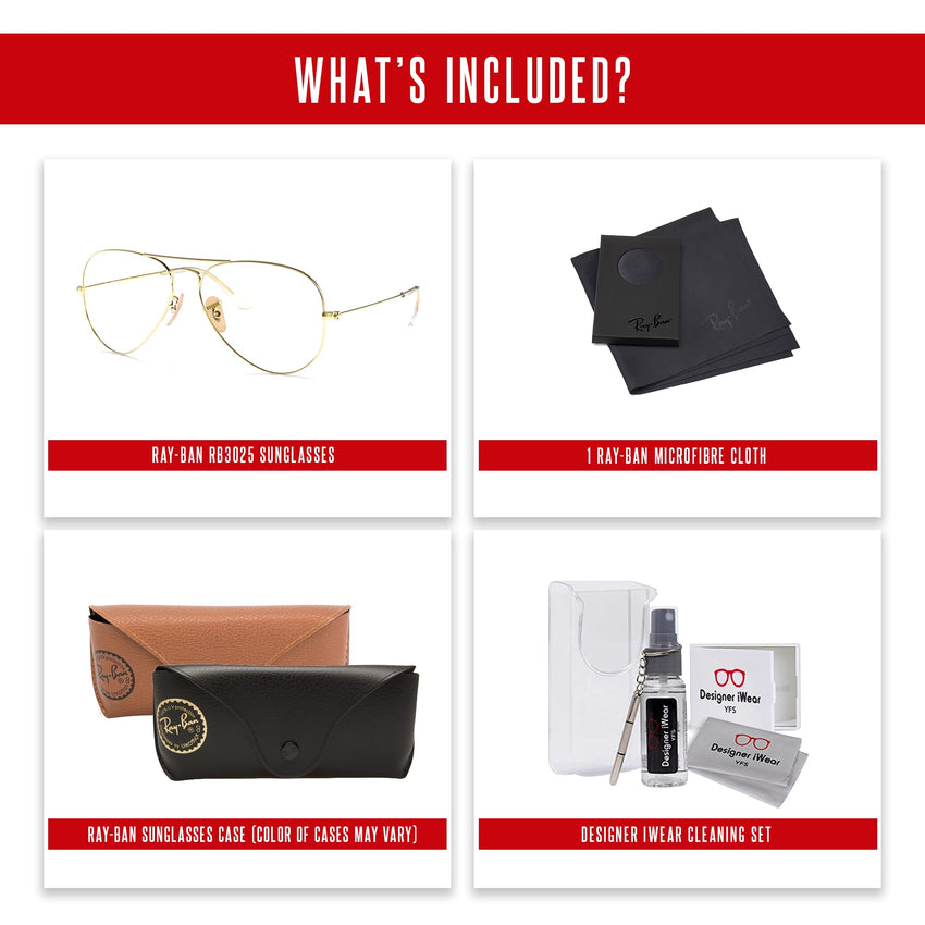 Ray - Ban RB3025 Metal Aviator Sunglasses For Men For Women + BUNDLE with Designer iWear Eyewear Care Kit - 7DAY'S