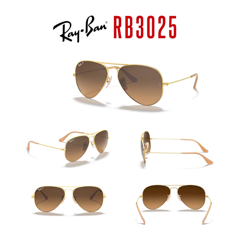 Ray - Ban RB3025 Metal POLARIZED Aviator Sunglasses For Men For Women + BUNDLE with Designer iWear Eyewear Care Kit - 7DAY'S