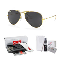 Ray - Ban RB3025 Metal POLARIZED Aviator Sunglasses For Men For Women + BUNDLE with Designer iWear Eyewear Care Kit - 7DAY'S
