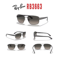 Ray - Ban RB3663 Rectangle Sunglasses for Men + BUNDLE With Designer iWear Complimentary Eyewear Kit - 7DAY'S