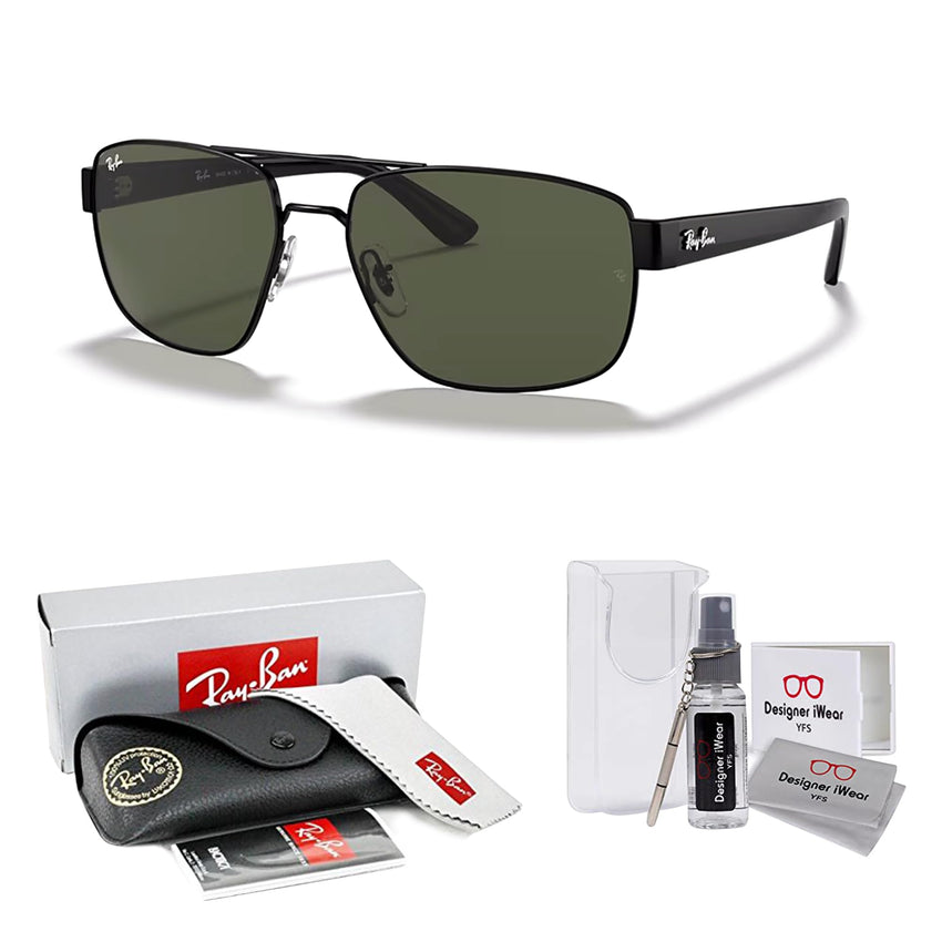 Ray - Ban RB3663 Rectangle Sunglasses for Men + BUNDLE With Designer iWear Complimentary Eyewear Kit - 7DAY'S
