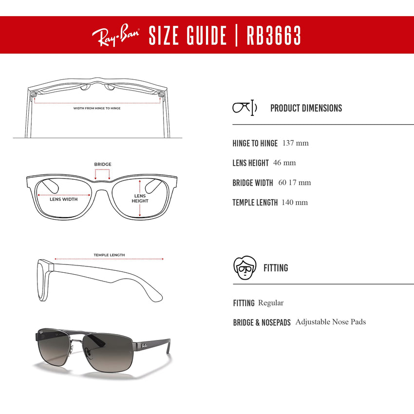 Ray - Ban RB3663 Rectangle Sunglasses for Men + BUNDLE With Designer iWear Complimentary Eyewear Kit - 7DAY'S