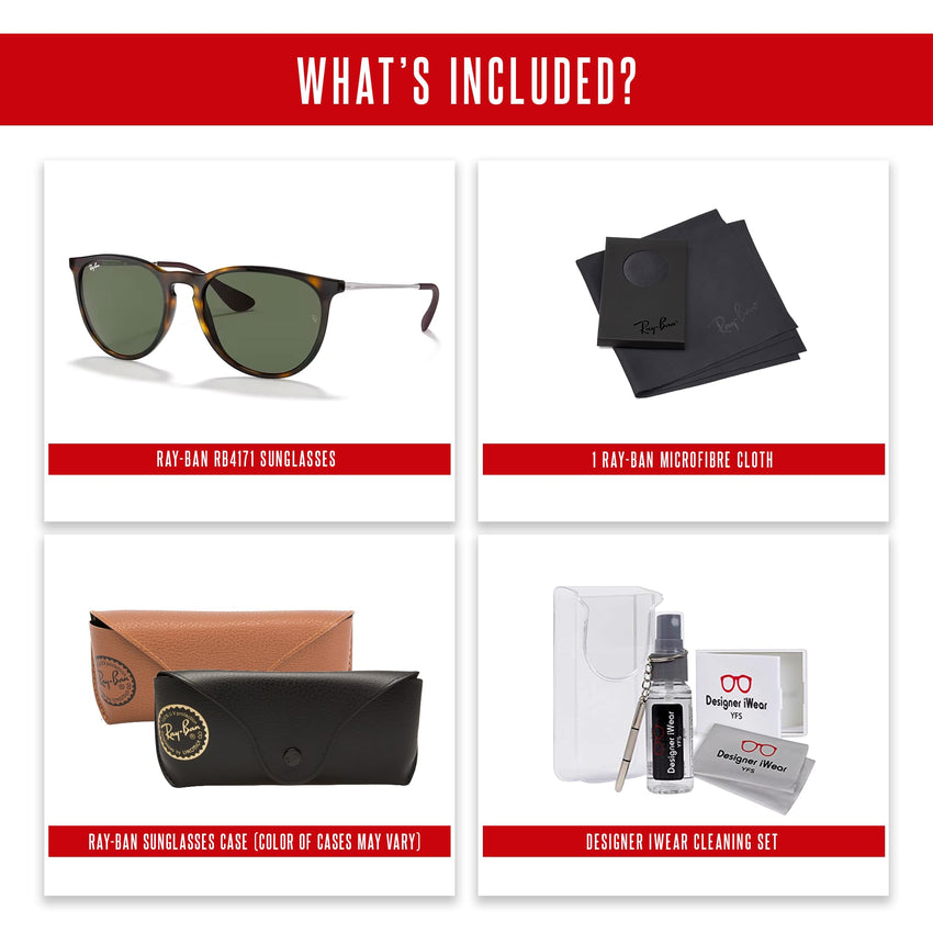 Ray - Ban RB4171 ERIKA Round Sunglasses For Women + BUNDLE with Designer iWear Eyewear Care Kit - 7DAY'S