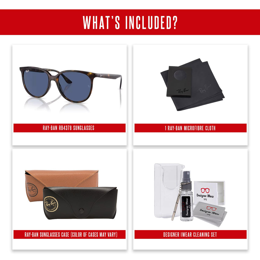 Ray - Ban RB4378 Square Sunglasses for Women + BUNDLE With Designer iWear Complimentary Eyewear Kit - 7DAY'S