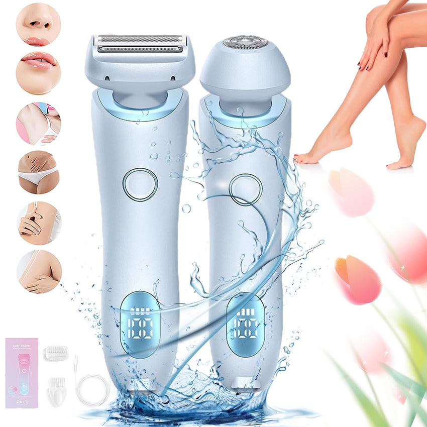 Rayzo Smooth Shave, Body Shaver Women, Dermwave Trimmer 2.0, VantiqueShaver, Razyo Razor, Comfort 2 in 1 Electric Lady Shaver, 2 In1 Wet & Dry (Blue) - 7DAY'S