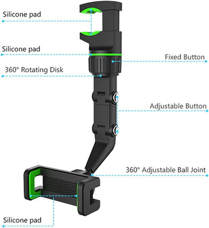 Rearview Mirror Phone Holder, Multi - Function Adjustable 360° Universal Holder, 360 Degree Car PhoneHolder Rearview Mirror,Rotato Grip Cell PhoneHolder,Multi - Function Universal Adjustable (2) - 7DAY'S