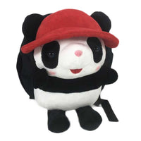 Red Hat Panda Kids Shoulder Bag Plush Backpack Black Snacks Travel Backpack Small School Bag - 7DAY'S