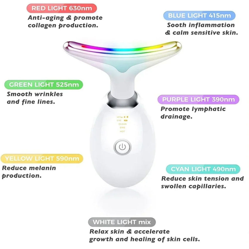 Red - Light - Therapy - for - Face and Neck, Red Light Therapy Wand, 3 Color Led Face Neck Massager for Skin Tightening, Face Lift, Wrinkle Removal, White - 7DAY'S