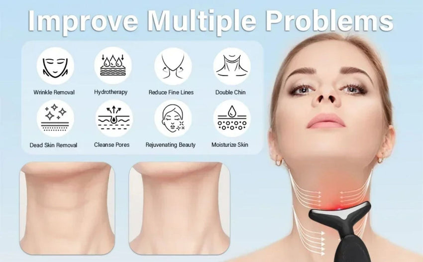 Red - Light - Therapy - for - Face and Neck, Red Light Therapy Wand, 3 Color Led Face Neck Massager for Skin Tightening, Face Lift, Wrinkle Removal, White - 7DAY'S