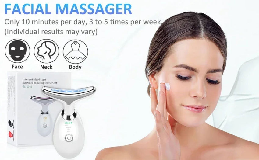 Red - Light - Therapy - for - Face and Neck, Red Light Therapy Wand, 3 Color Led Face Neck Massager for Skin Tightening, Face Lift, Wrinkle Removal, White - 7DAY'S