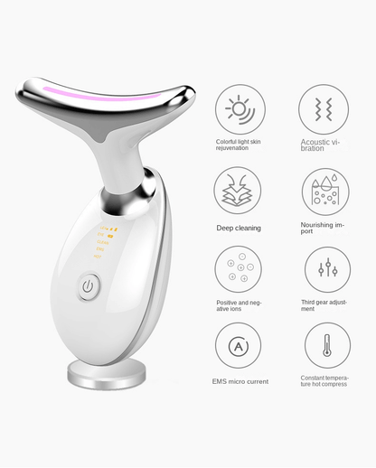 Red - Light - Therapy - for - Face and Neck, Red Light Therapy Wand, 3 Color Led Face Neck Massager for Skin Tightening, Face Lift, Wrinkle Removal, White - 7DAY'S