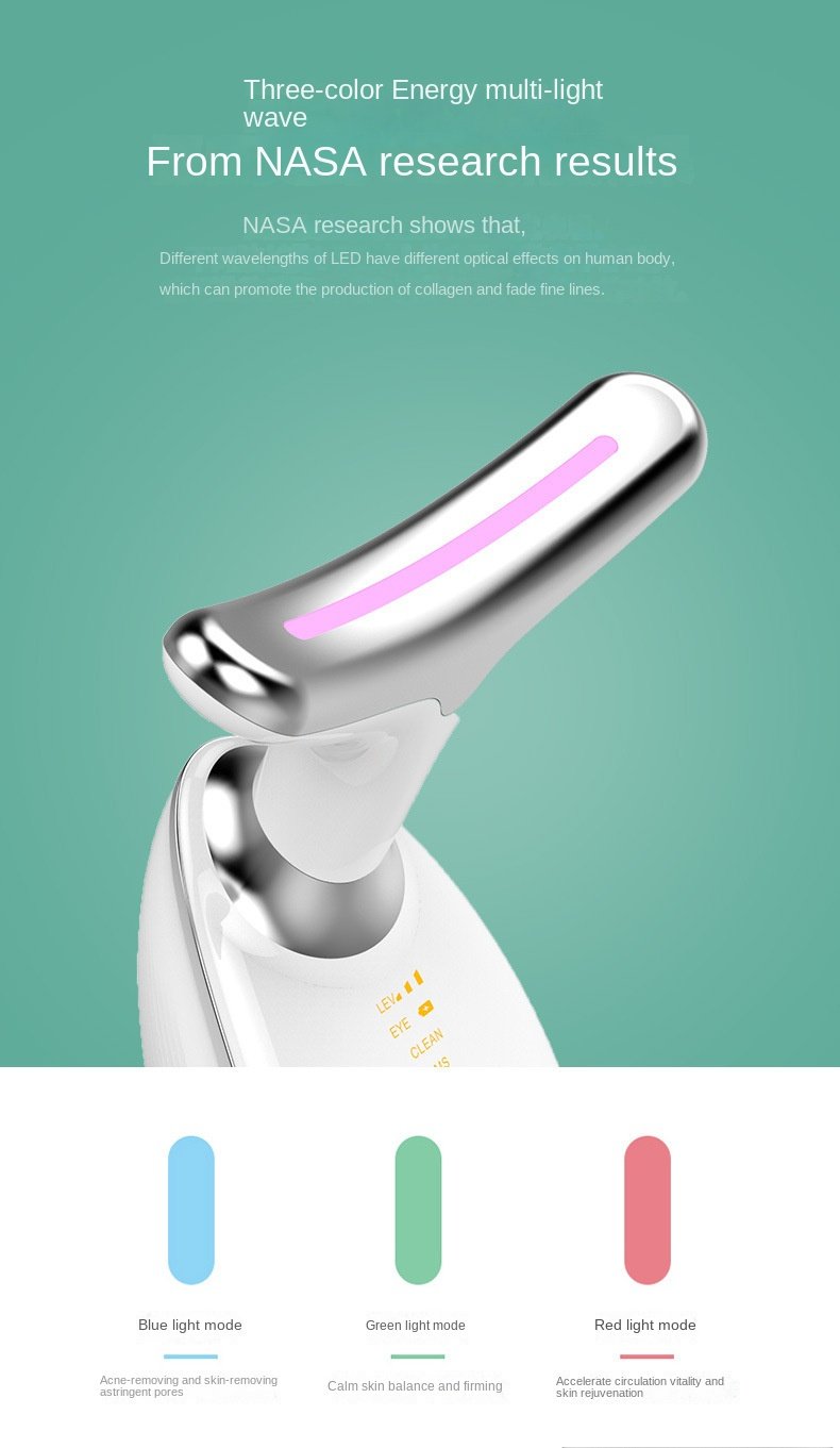 Red - Light - Therapy - for - Face and Neck, Red Light Therapy Wand, 3 Color Led Face Neck Massager for Skin Tightening, Face Lift, Wrinkle Removal, White - 7DAY'S