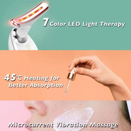 Red - Light - Therapy - for - Face and Neck, Red Light Therapy Wand, 3 Color Led Face Neck Massager for Skin Tightening, Face Lift, Wrinkle Removal, White - 7DAY'S