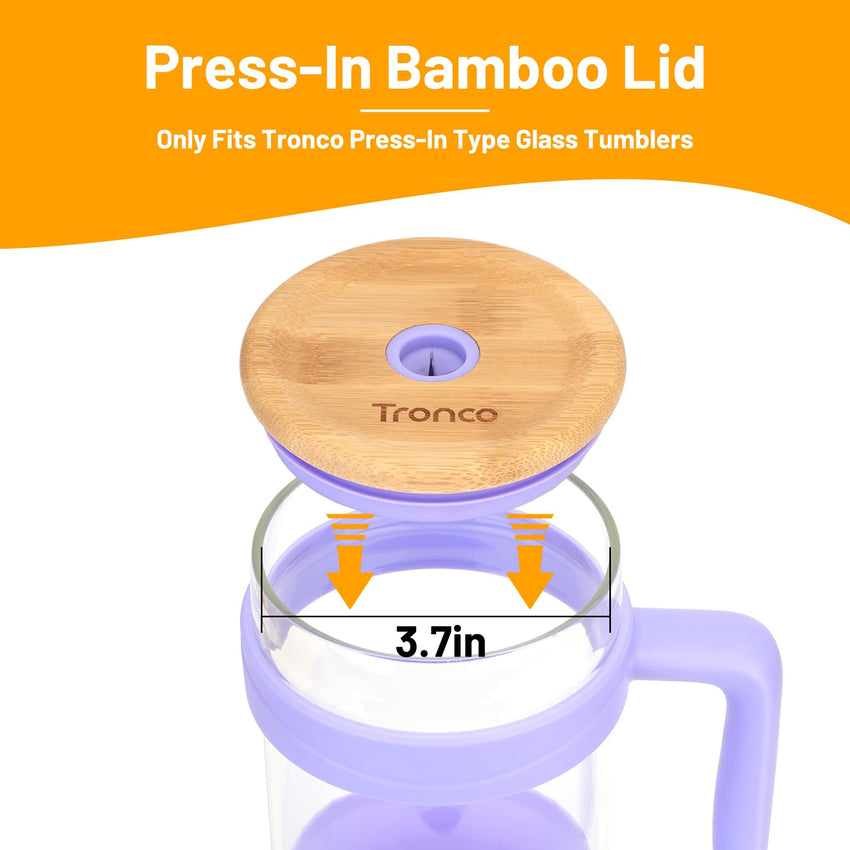 Replacement Bamboo Lid for Tumblers, Press - In Lid, Fits Tronco 32 oz 42 oz Glass Tumblers with Handle, Amber - 7DAY'S