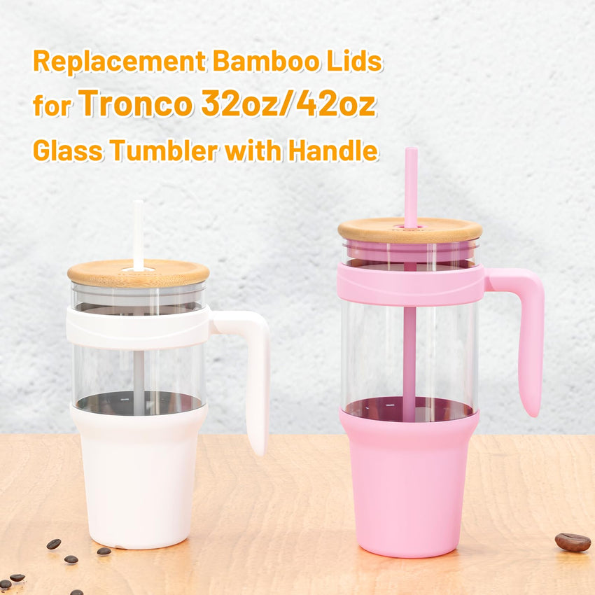 Replacement Bamboo Lid for Tumblers, Press - In Lid, Fits Tronco 32 oz 42 oz Glass Tumblers with Handle, Amber - 7DAY'S