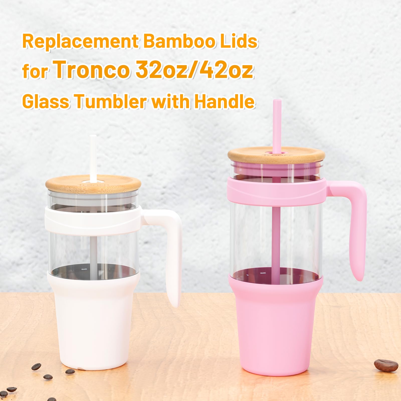 Replacement Bamboo Lid for Tumblers, Press - In Lid, Fits Tronco 32 oz 42 oz Glass Tumblers with Handle, Amber - 7DAY'S