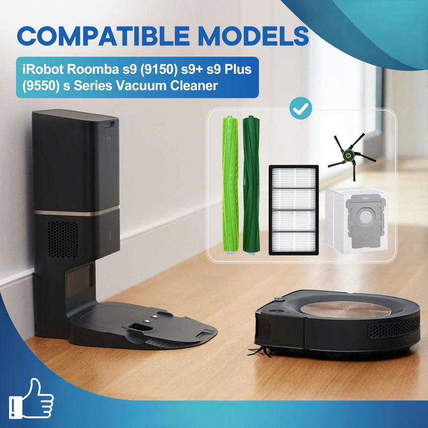 Replacement Parts for iRobot Roomba s9 (9150) s9+ s9 Plus (9550) s Series Vacuum Cleaner, Accessories includes 1 Set of Multi - Surface Rubber Brush,4 Side Brushes,4 Filters,4 Dust Bags - 7DAY'S