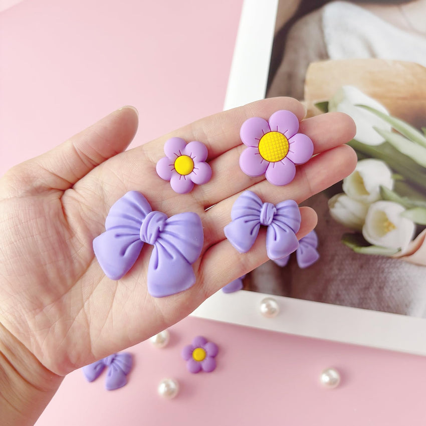 Resin Pink Bow Shoe Charms for Girls, 24Pcs Cute Flower Accessories for Clog Sandals, Pearl Decoration for Women, DIY Party Favor - 7DAY'S