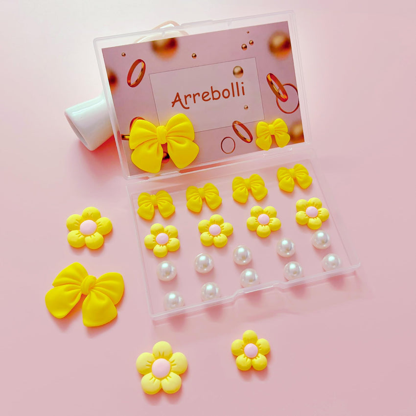 Resin Pink Bow Shoe Charms for Girls, 24Pcs Cute Flower Accessories for Clog Sandals, Pearl Decoration for Women, DIY Party Favor - 7DAY'S