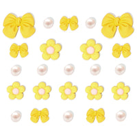 Resin Pink Bow Shoe Charms for Girls, 24Pcs Cute Flower Accessories for Clog Sandals, Pearl Decoration for Women, DIY Party Favor - 7DAY'S