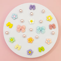 Resin Pink Bow Shoe Charms for Girls, 24Pcs Cute Flower Accessories for Clog Sandals, Pearl Decoration for Women, DIY Party Favor - 7DAY'S
