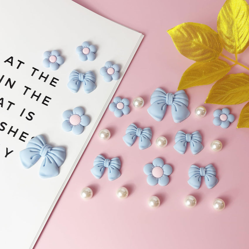 Resin Pink Bow Shoe Charms for Girls, 24Pcs Cute Flower Accessories for Clog Sandals, Pearl Decoration for Women, DIY Party Favor - 7DAY'S