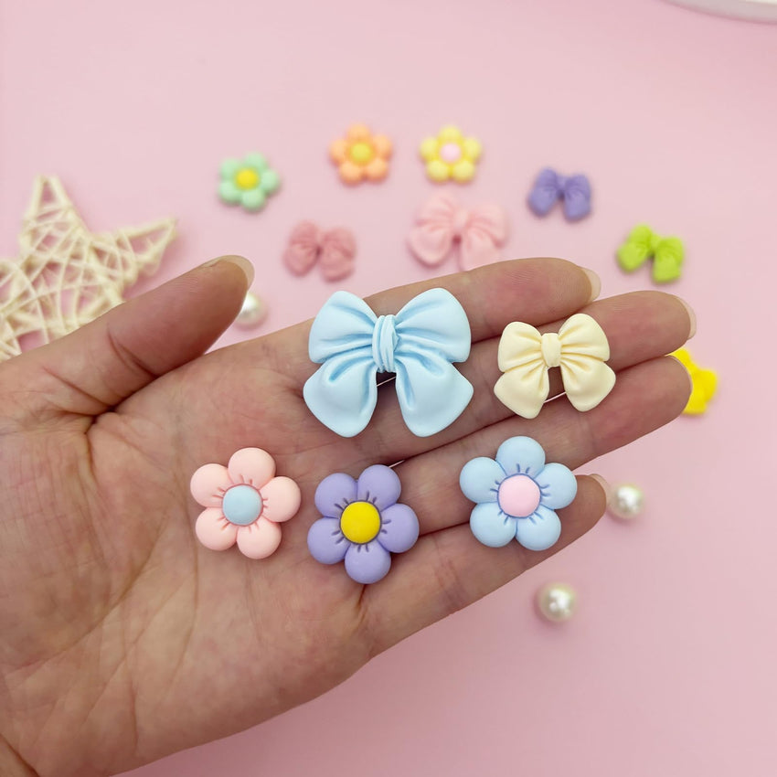 Resin Pink Bow Shoe Charms for Girls, 24Pcs Cute Flower Accessories for Clog Sandals, Pearl Decoration for Women, DIY Party Favor - 7DAY'S