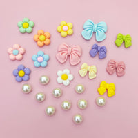 Resin Pink Bow Shoe Charms for Girls, 24Pcs Cute Flower Accessories for Clog Sandals, Pearl Decoration for Women, DIY Party Favor - 7DAY'S