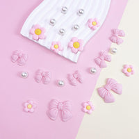 Resin Pink Bow Shoe Charms for Girls, 24Pcs Cute Flower Accessories for Clog Sandals, Pearl Decoration for Women, DIY Party Favor - 7DAY'S