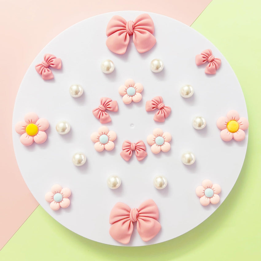 Resin Pink Bow Shoe Charms for Girls, 24Pcs Cute Flower Accessories for Clog Sandals, Pearl Decoration for Women, DIY Party Favor - 7DAY'S